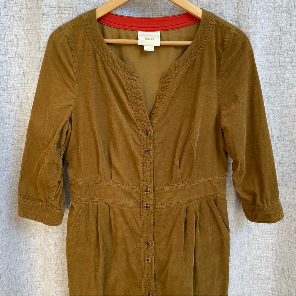 Anthropologie Maeve Button Front Corduroy Anaheim Shirt Dress Size 8 Brown/Red